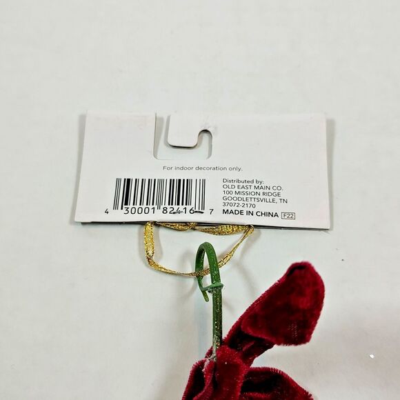 Holiday Style Mistletoe Christmas Ornament Blue Velvet Red Burgundy Bows Glitter - Picture 7 of 13